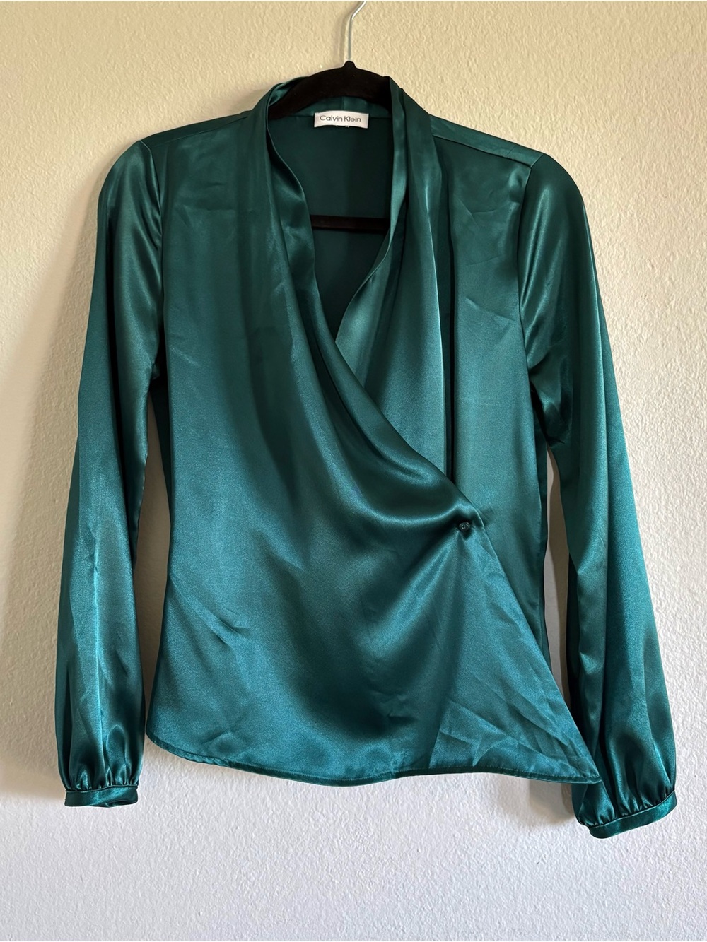 Calvin Klein Silky Satin Wrap Style Blouse | Emerald Green | Size - See Notes |